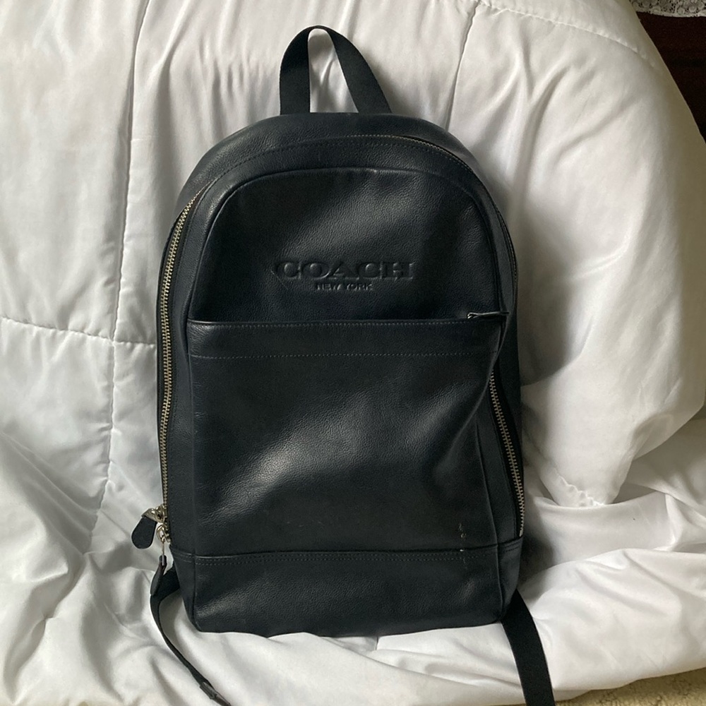 Navy leather coach backpack